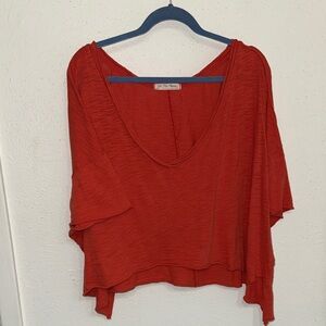 Free People Cropped Red V-Neck Top | Size Large